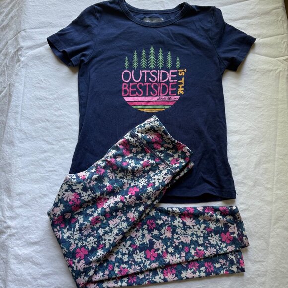 Eddie Bauer Kids Navy Tee & Floral Leggings Set S (7/8) Cotton Blend - Picture 2 of 10